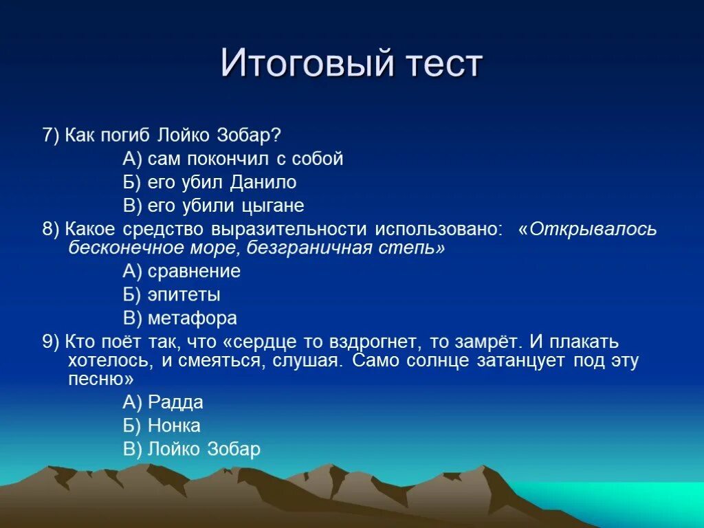 Радда умирает со словами прощай лойко. Лойко Зобар Горький. Характеристика Лойко Зобара.