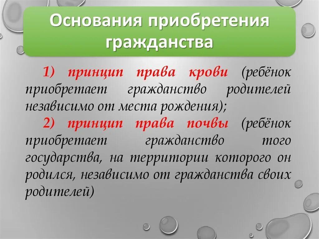 Приобретение гражданства по праву почвы. Гражданство по праву почвы. принципы гражданства.