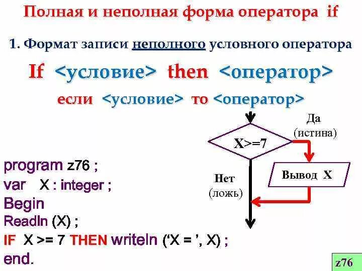 Формы условного оператора. Формы условного оператора