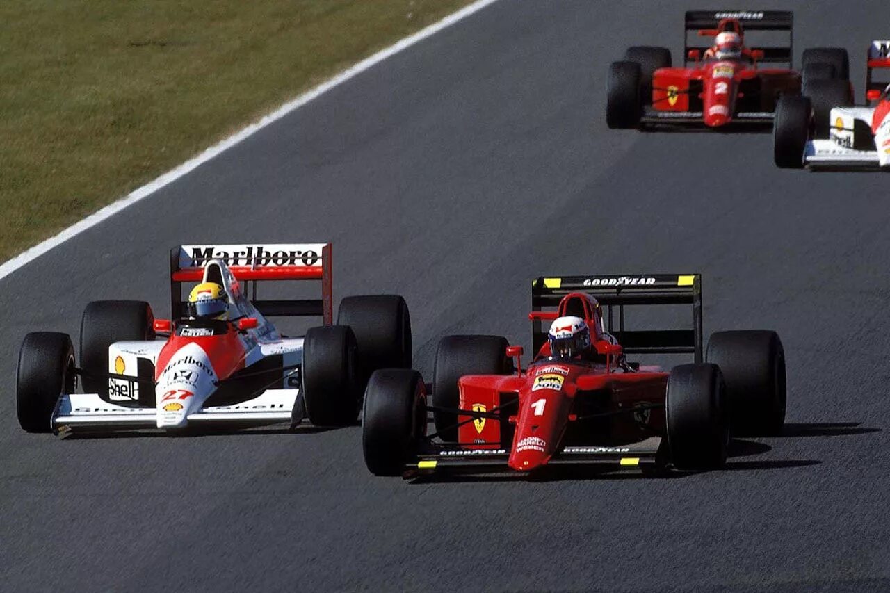 Прост формула 1. Ferrari f1 1990. Формула 1 1990 Senna Prost. Айртон Сенна 1990. Болиды ф1 1990.