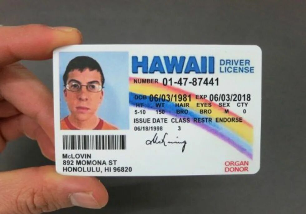 Mclovin id. Hawaii driver license. Hawaii driver license. Superbad mclovin. Mclovin driver license.