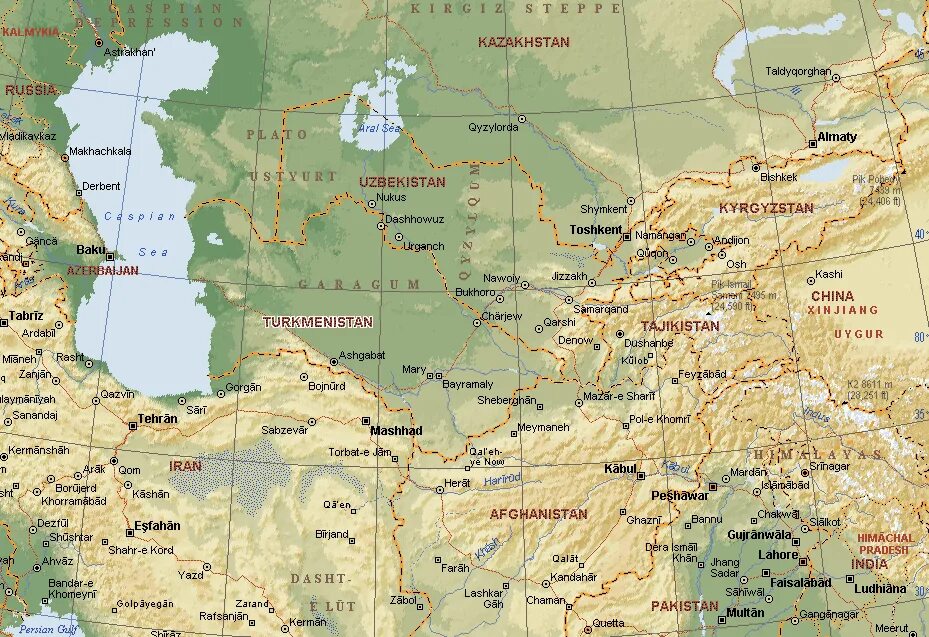 Г средний на карте. Карта средней Азии географическая. Физическая карта средней Азии. Географическая карта центральной Азии. Физическая карта центральной Азии.