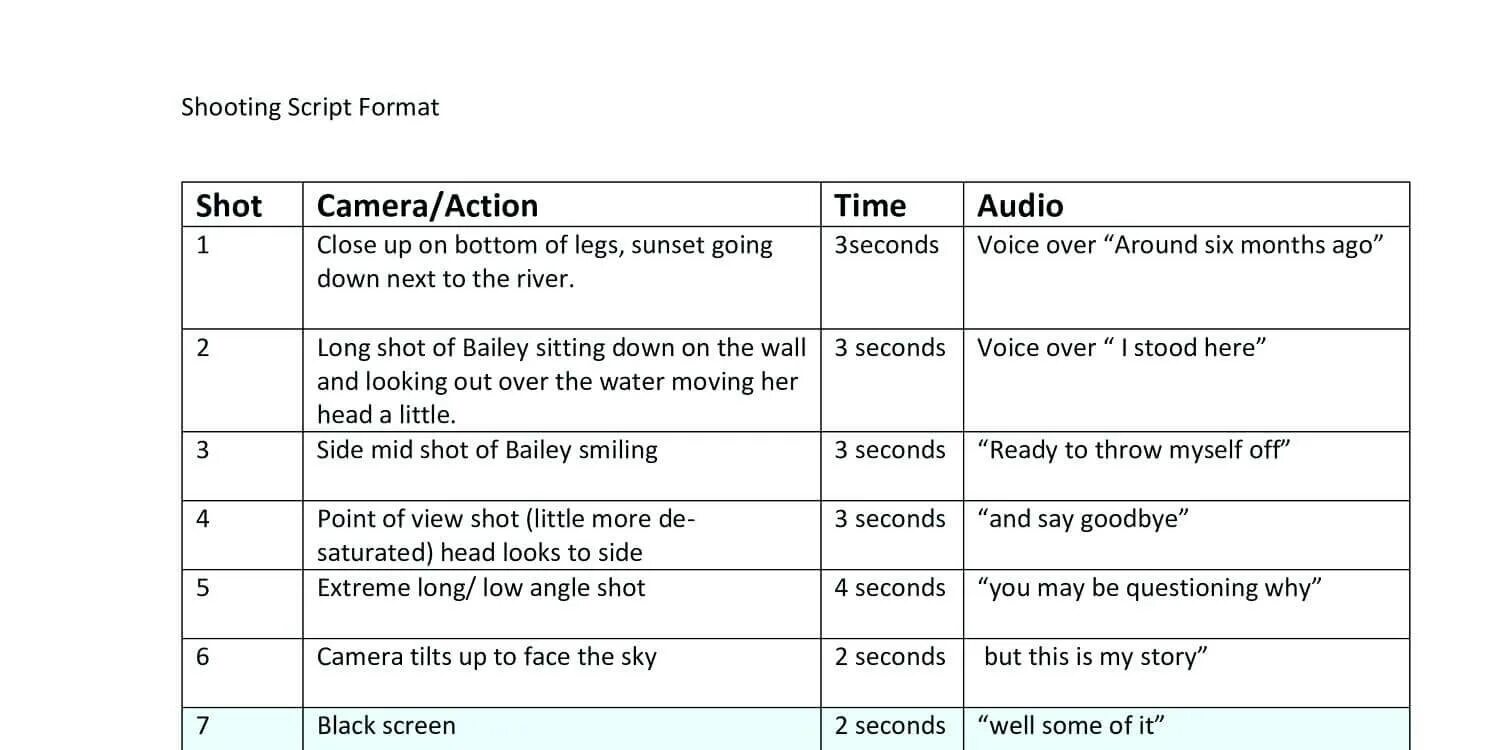 Shooting script. Script Template. Scenario format. Shooting format.