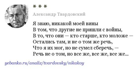 Твардовский я знаю никакой моей вины полностью