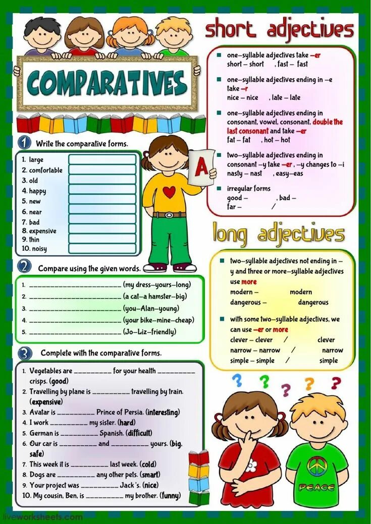 Степени сравнения прилагательных в английском Worksheets. Degrees of Comparison Worksheets 4 класс. Сравнение прилагательных Worksheet. Comparatives Worksheets. Comparisons for kids