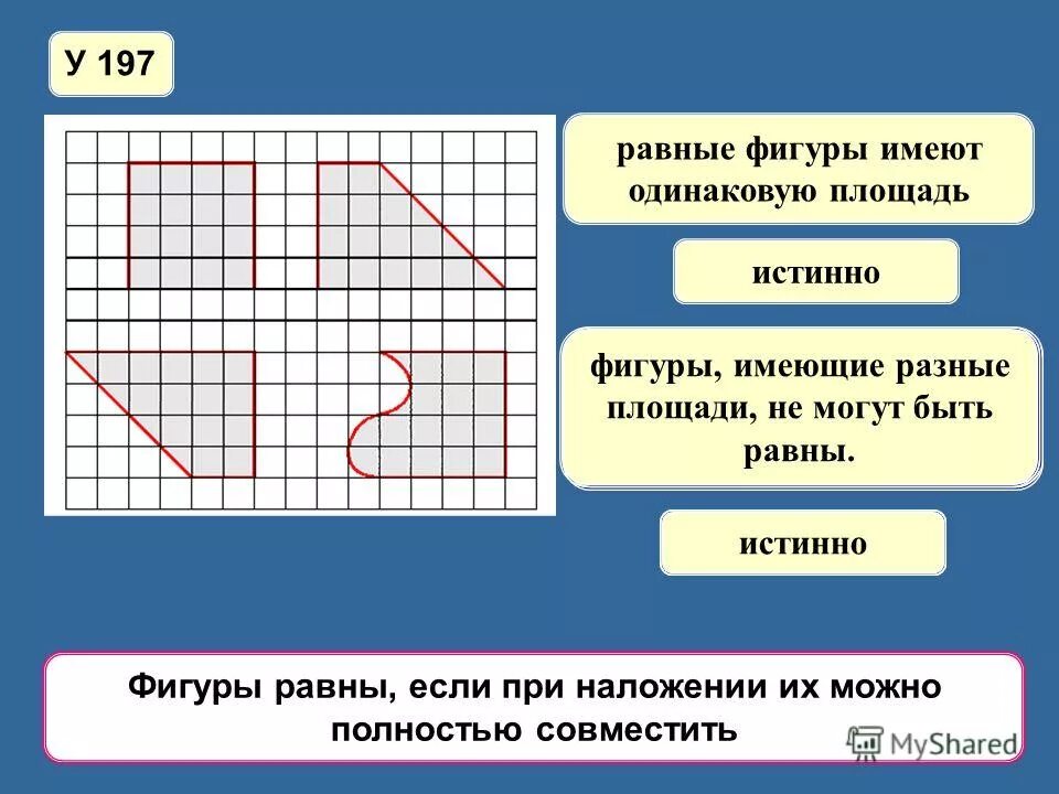 Равные фигуры. Равные фигуры имеют. Фигуры имеющие равные площади. Понятие равных фигур. Фигуры, имеющие одинаковую площадь, равны.