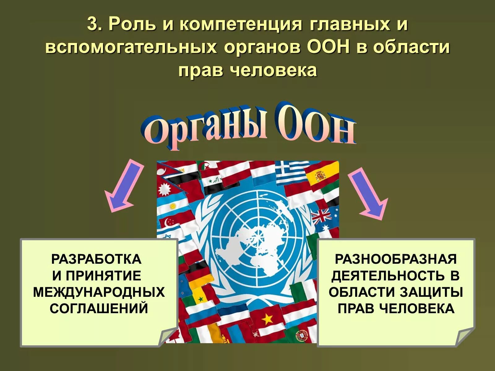 Основы международной защиты прав человека. Международная защита прав человека. Роль и компетенция главных и вспомогательных органов ООН. Защита прав человека на международном уровне.