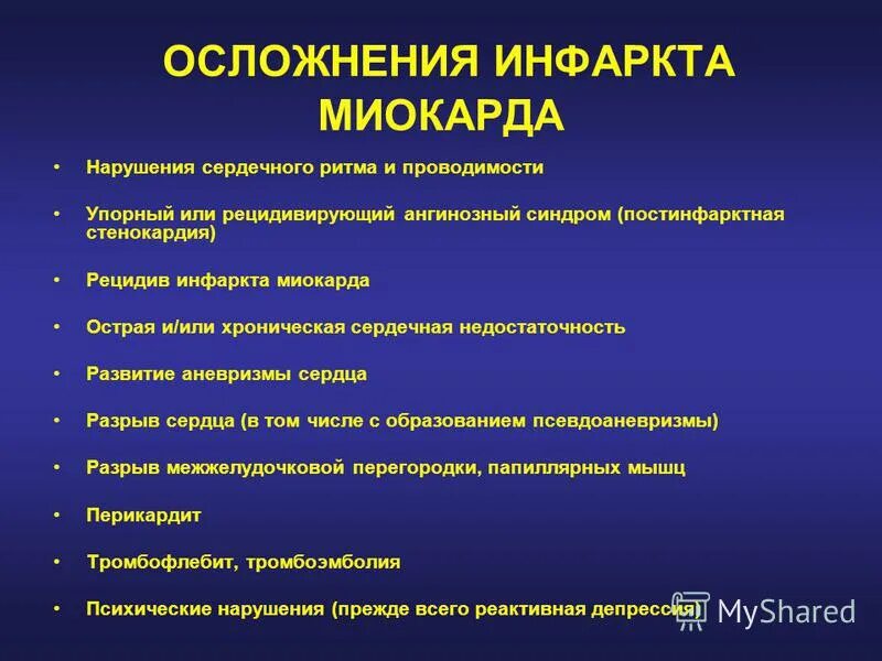 Частые осложнения инфаркта миокарда