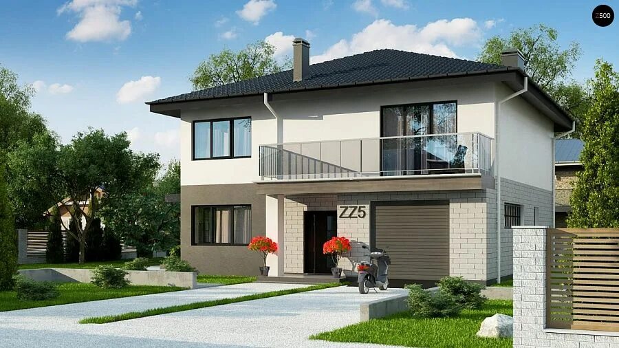 Проект двухэтажного дома с гаражом 220 м2 с крытой террасой в Липецке. Строитель