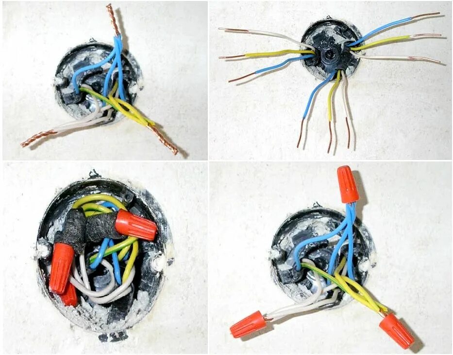 Соединение 3 кабелей. Соединение алюминия и меди в распаечной коробке. Соединения 4 проводов в распаечной коробке. Соединение медного провода в распаечной коробке. Схема скрутки многожильных проводов.