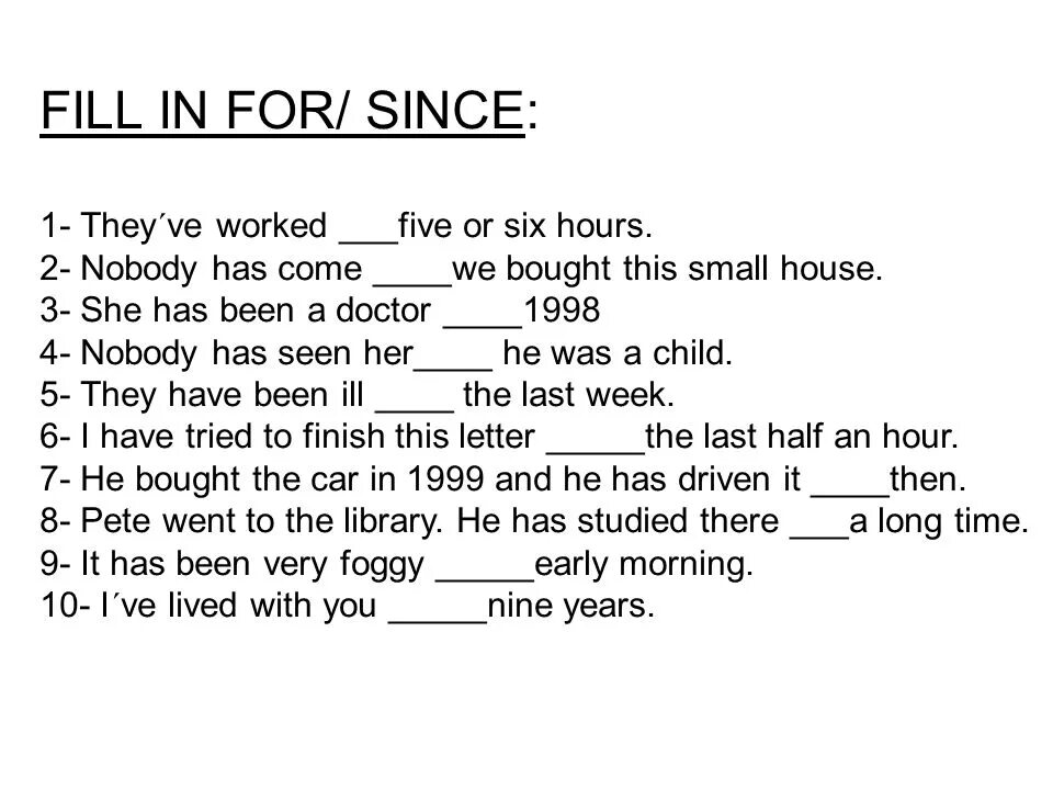 Since for упражнения. Present perfect упражнения before. Present perfect since for упражнения. Задания на for since. For since упражнения.