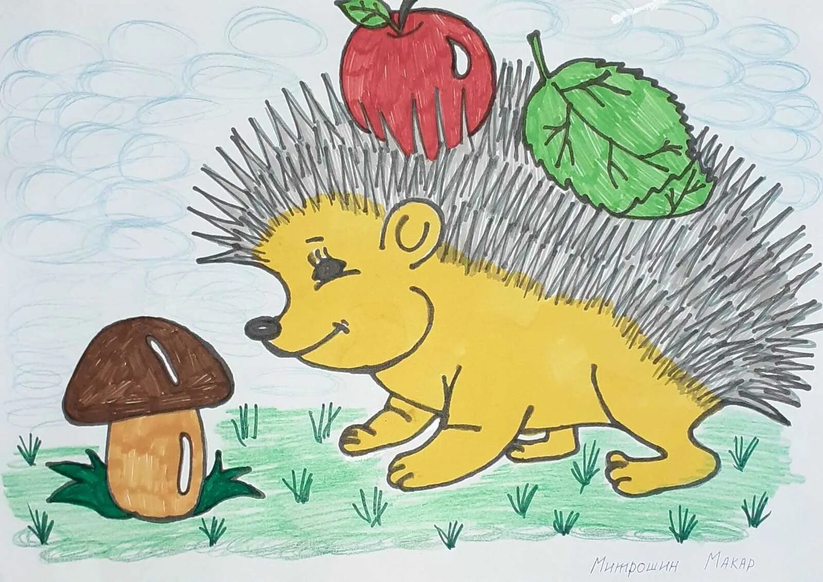 Ёжик для рисования детям. Ёжик с яблоком рисунок. Еж рисунок. Рисование Ёжика в подготовительной группе.
