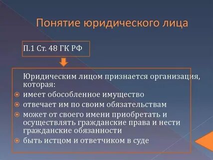 Определения понятий юридического и