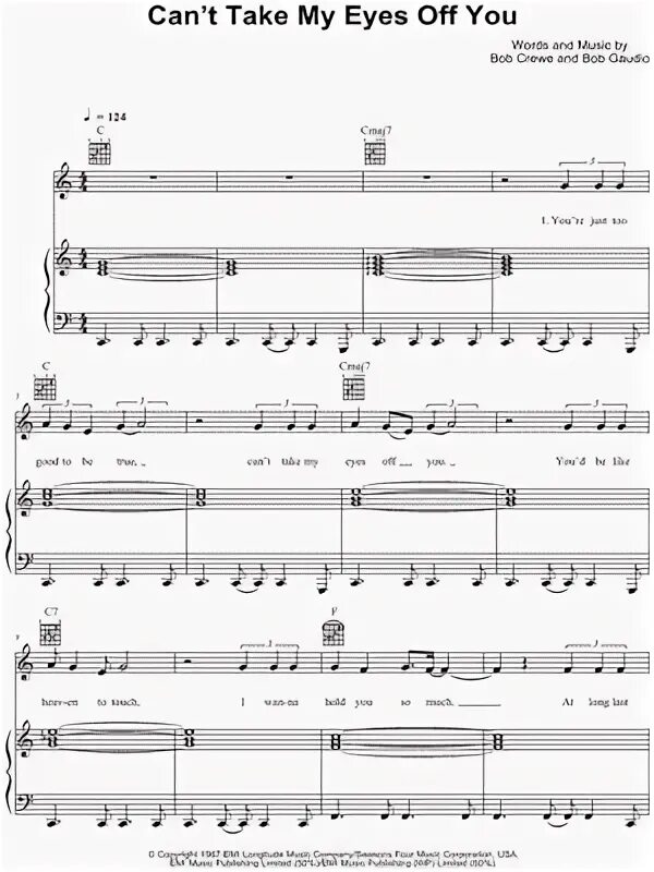 Take his eyes off. Frankie Valli can't take my Eyes off you Ноты. A Tale that wasn't right Ноты. Ноты can't you see me. Industry Baby Notes.