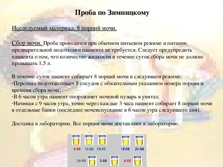 Анализ по зимницкому как правильно. Сбор анализа мочи по Зимницкому. Сбор мочи по Зимницкому цель исследования. Проба Зимницкого анализ. Анализ мочи по Зимницкому алгоритм.