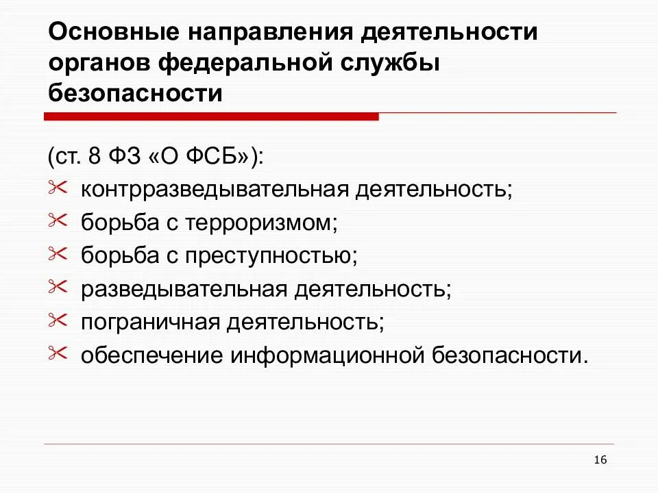 Органы Федеральной службы безопасности основные направления.