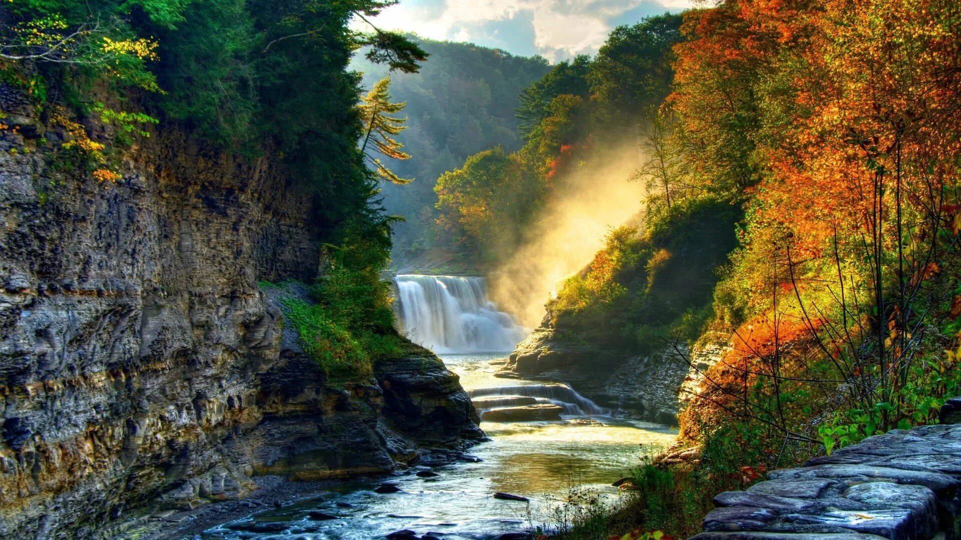 Природа. Манзара водопад. Горы лес водопад. Водопад Джур-Джур. Скалистый водопад.