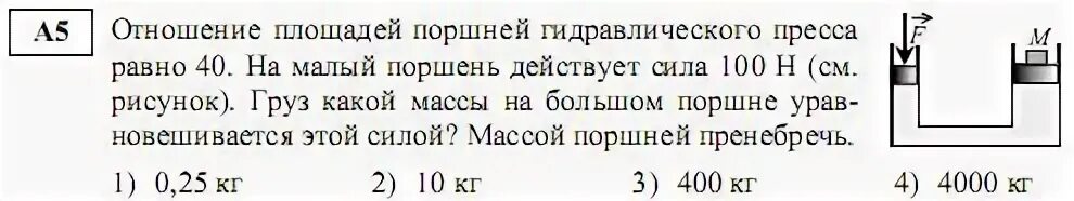Малый поршень гидравлического пресса имеет площадь 5