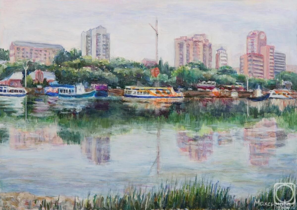 Рисунки дона. Набережная Ростова-на-Дону картина. Ростов на Дону пейзажи. Художник пейзажист Ростов на Дону. Пейзаж Ростова.