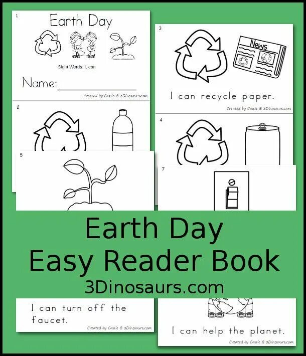 Earth Day Words. Earth Day activity for School. 3 Dinosaurs Sight Words. Reader book 3 Grade. Easy read 2