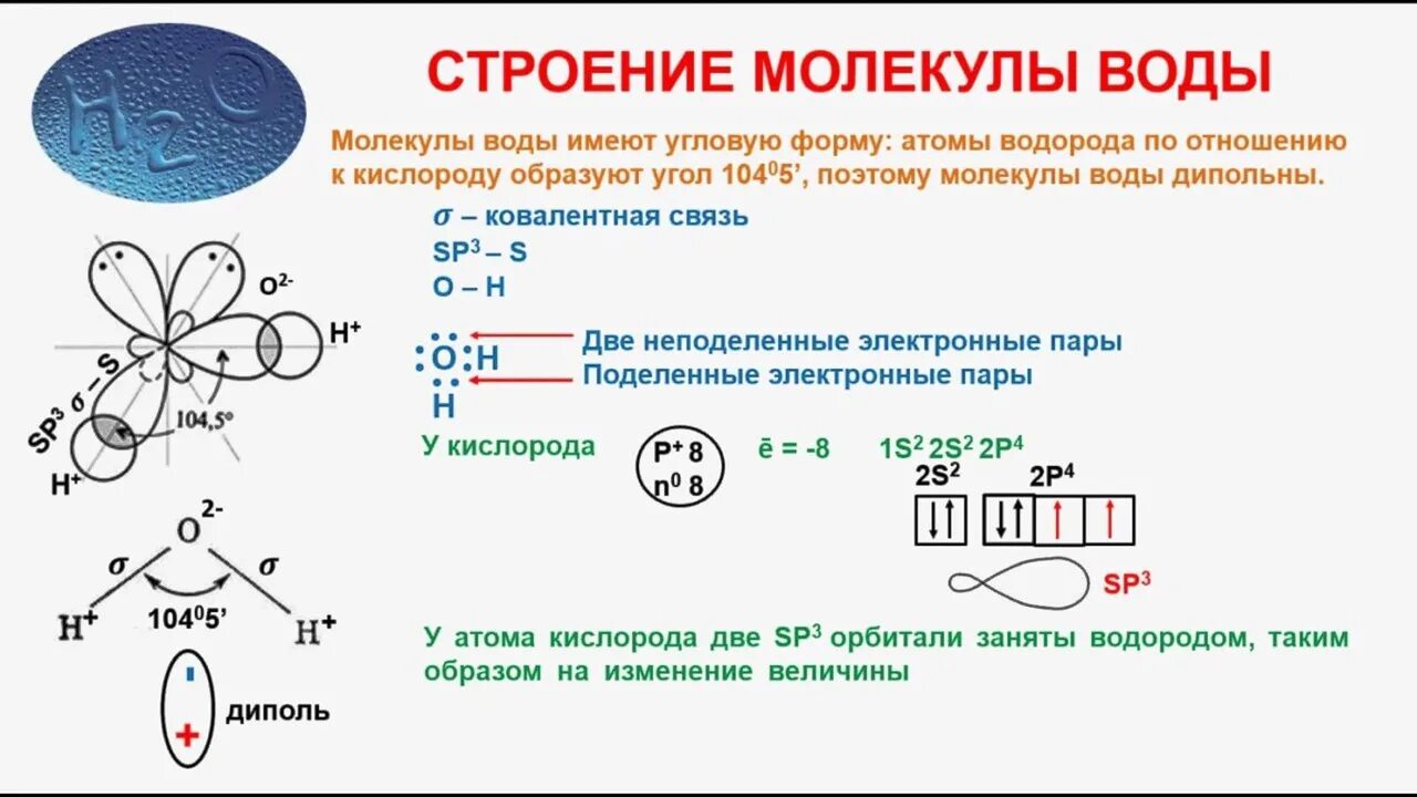 H2o 3 связь. Электронная конфигурация молекулы воды. Электронные схемы строения молекул h2o. Пространственная конфигурация молекулы воды. Пространственная структура молекулы h2o.