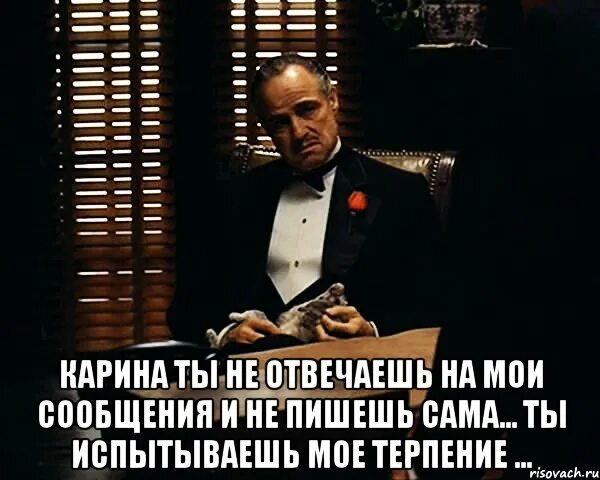 Не испытывайте мое терпение майер. Дон корлеоне ничего важнее семьи. не важно есть у тебя стиль репутация. ты просишь но ничего не даёшь взамен. терпение мем.