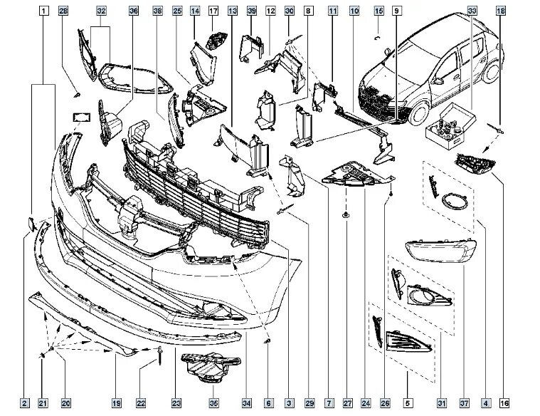 Схема renault sandero. Детали кузова Рено Логан 2 схема. Схема деталей передней части кузова Рено Логан 2. Передний бампер Рено Логан 2 схема. Бампер Рено Логан 2 передний схема передний.