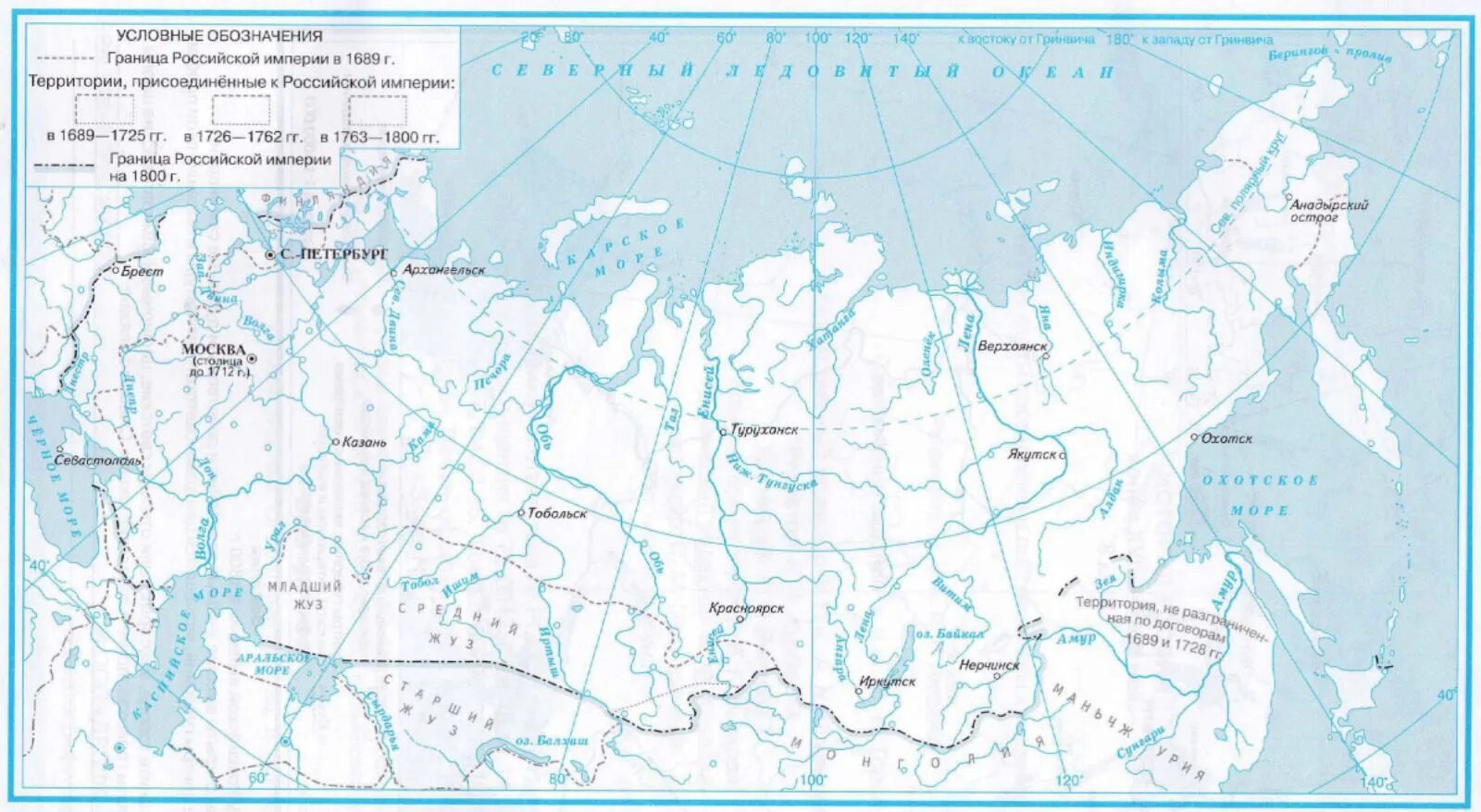 Контурная карта россии 17 18 век