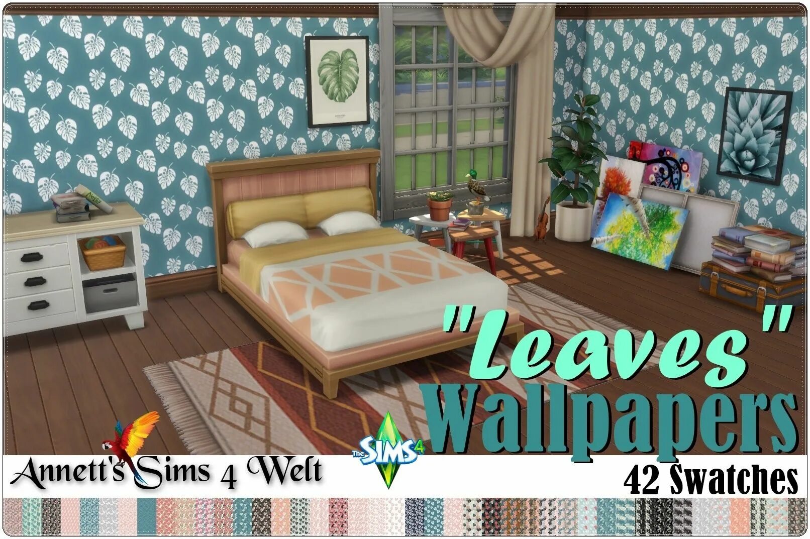 Обои для симс 4 для строительства цветы. SIMS 4 cc's downloads annett85 Annett's SIMS 4 Welt. SIMS 4 nature leaves Bed. Build / Walls / Floors: Palm leaves Wallpapers – Annett’s SIMS 4 Welt. Симс обои пол