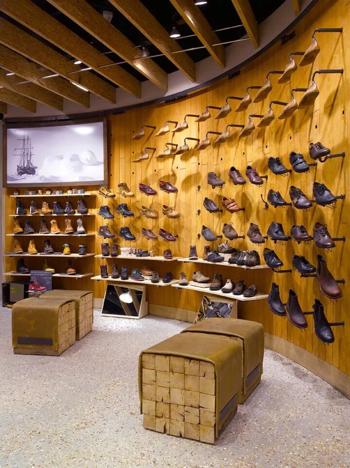 Timberland Butik. Интерьер магазина обуви. Интерьер обувного бутика. Мебель для магазина обуви.