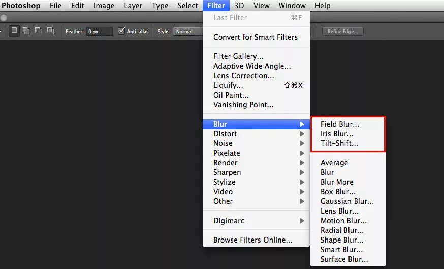 Filters view. Меню фильтр в фотошопе. Меню для фотошопа. Blur фильтр. Blur в фотошопе.