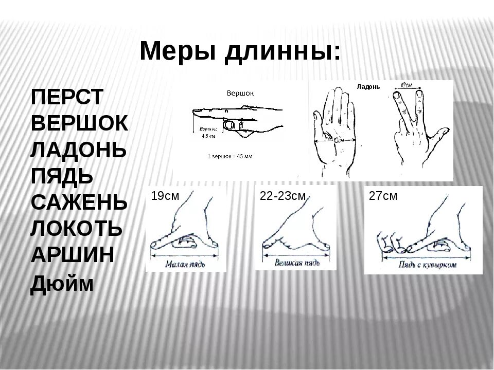 Древняя мера длины перст. Старинные меры длины вершок. Пядь и вершок. Старинные меры длины пядь.