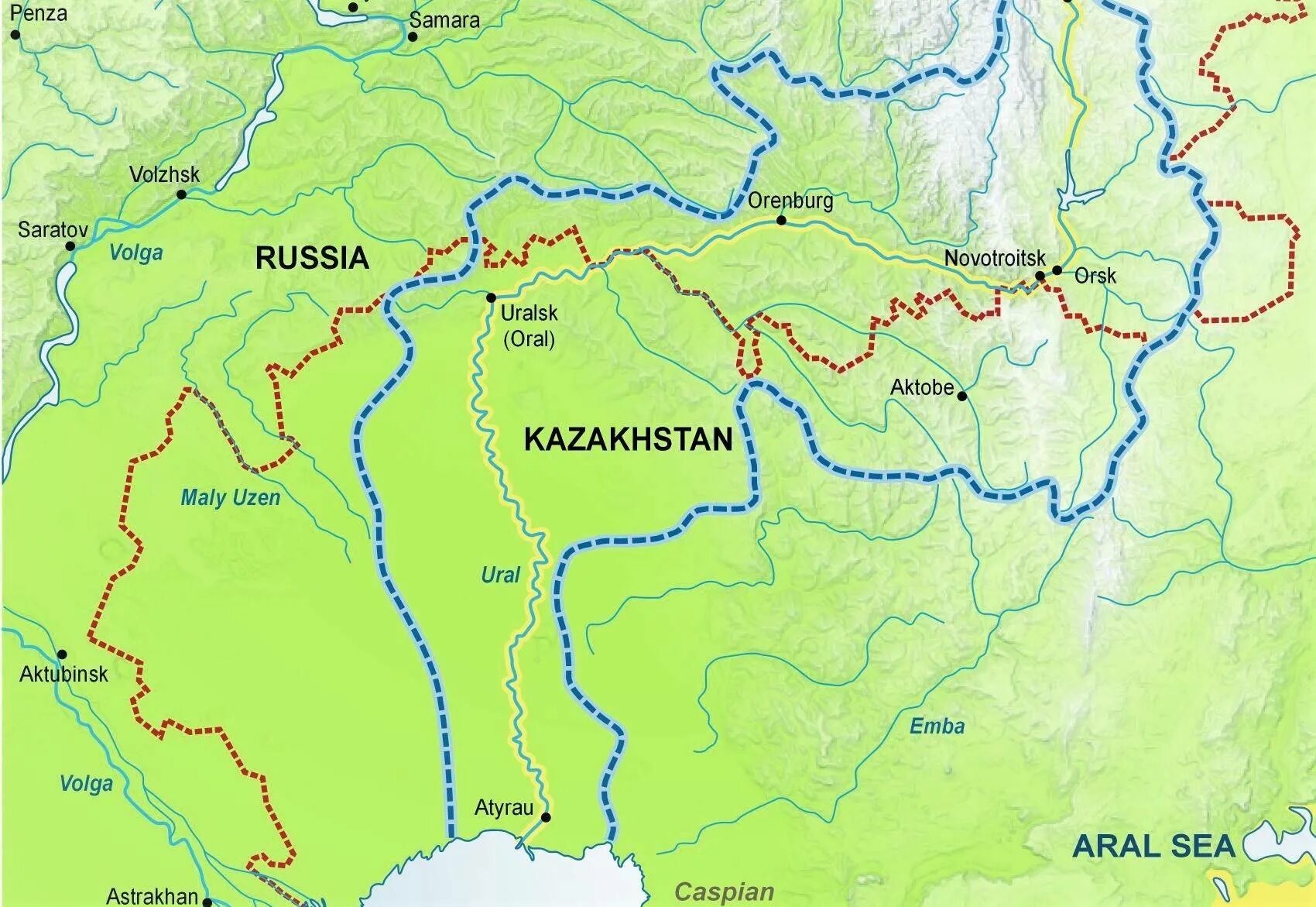 Река урал на карте казахстана показать