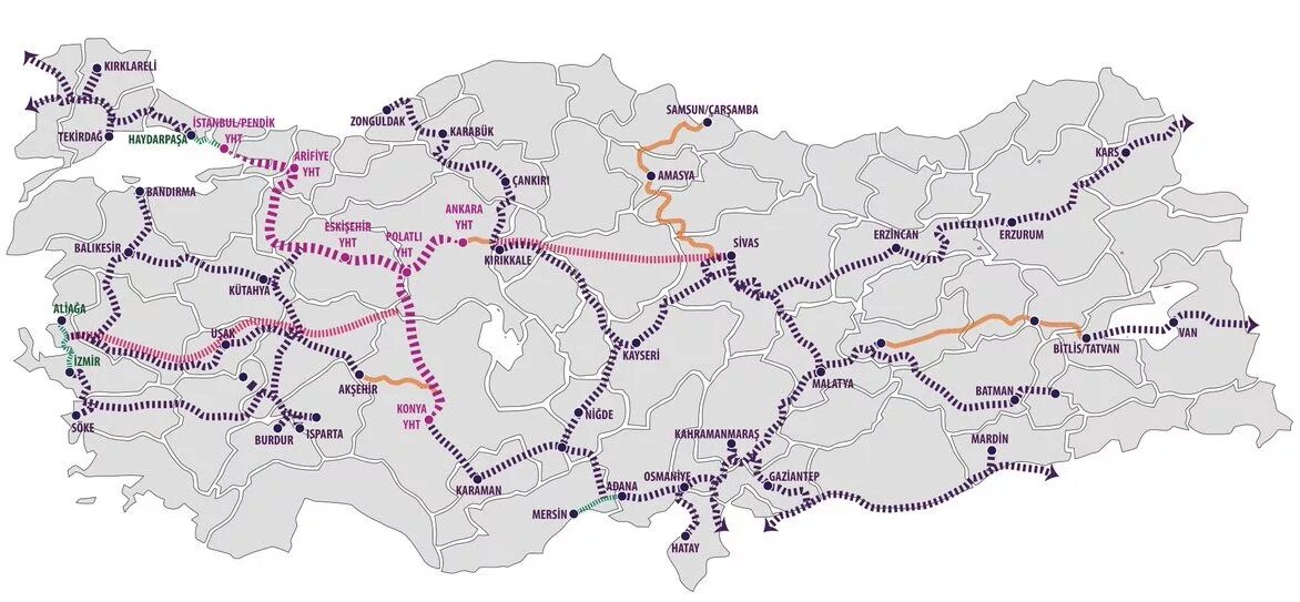 Карта железных дорог Турции. Железные дороги Турции на карте. Карта ЖД дорог Турции. Железные дороги Турции схема.
