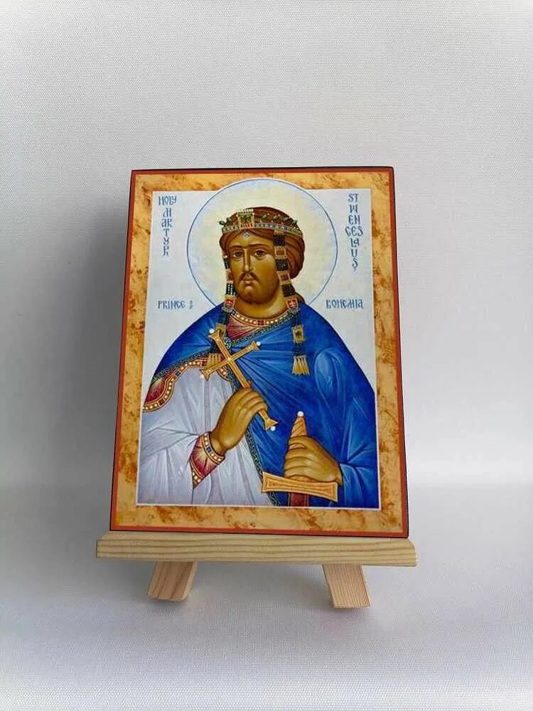 Икона аналойная Святой Благоверный князь Вячеслав Чешский на мореном дубе 999-RT