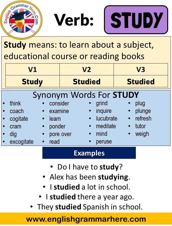 Second form verb. Study формы. Глагол study в past. Паст Симпл тенс study. Past simple Tense studies and.