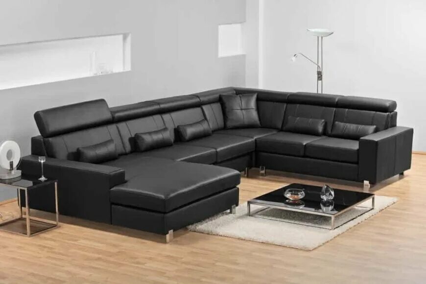 Черный кожаный диван. Черный кожаный угловой диван. Угловой диван в современном стиле кожаный.