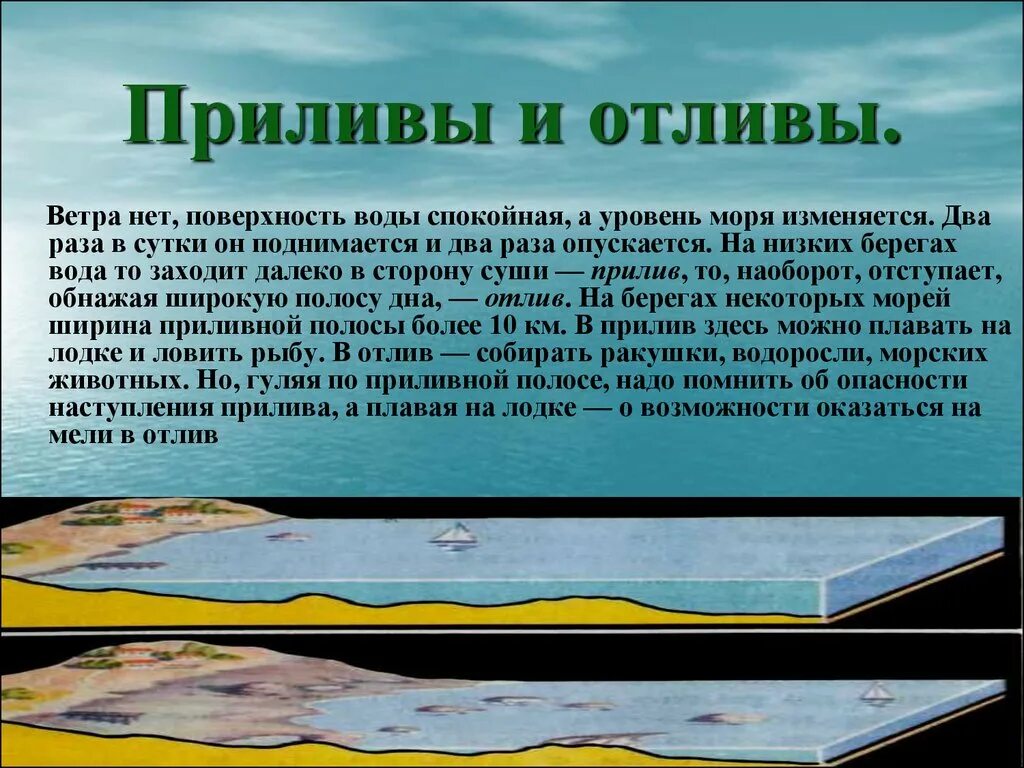 Приливы и отливы. Океанические приливы и отливы. Причины возникновения приливов. Причины приливов и отливов. Причины движения вод