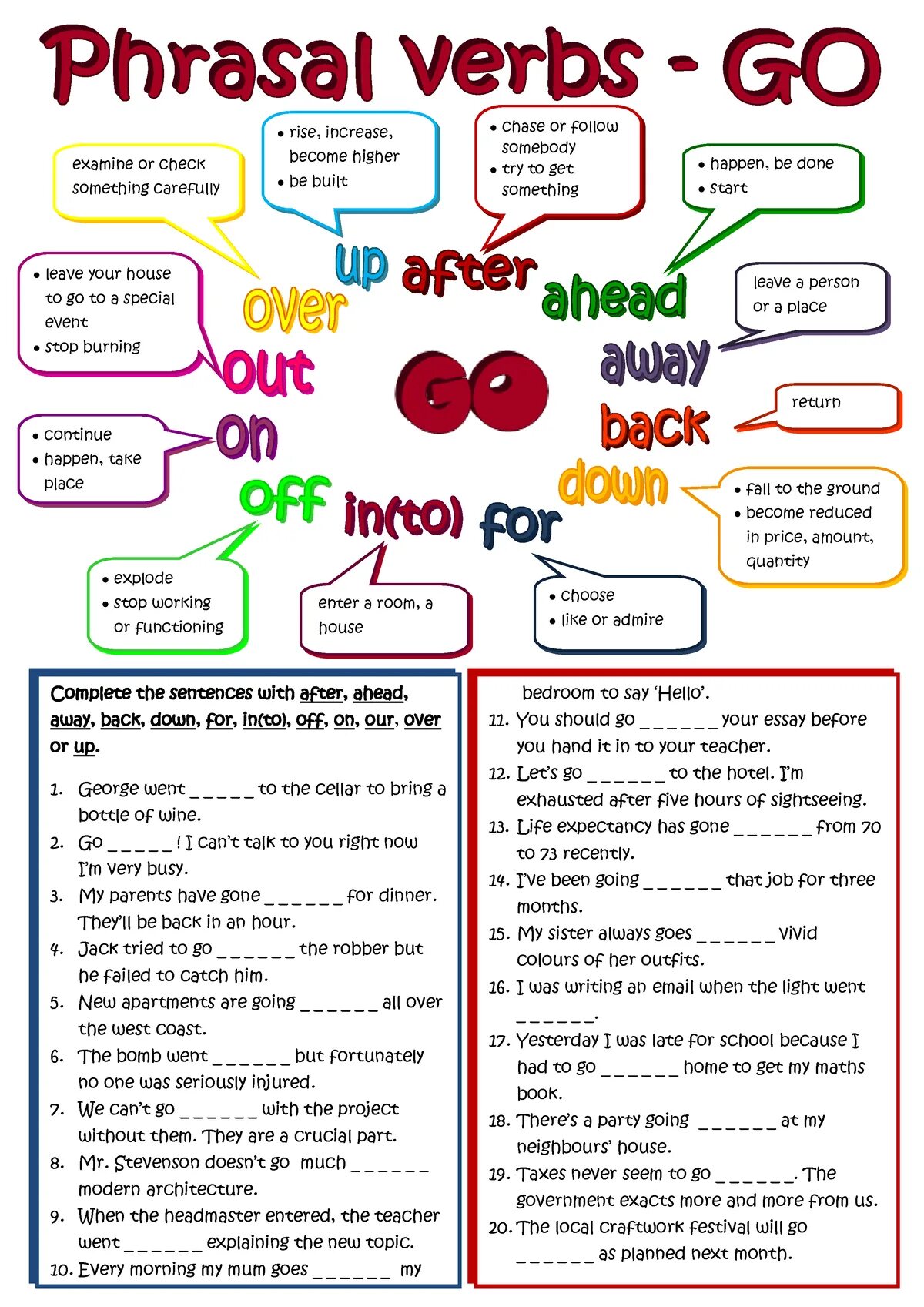 Phrasal verbs go с переводом. Глагол go Фразовый глагол. Фразовые глаголы упражнения. Фразовые глаголы в английском задания. Been new topic