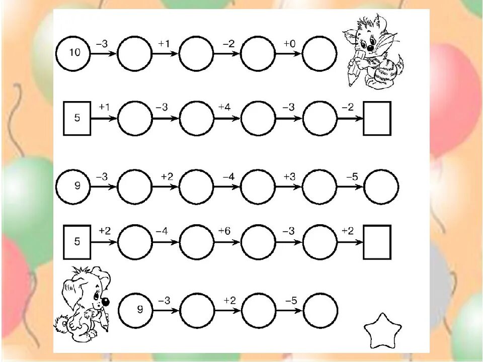 Задания для 1 класса по математике Цепочки примеров. Математические Цепочки для дошкольников. Цепочка примеров для дошкольников. Математические Цепочки для детей 6 лет. Математика счет в пределах 3