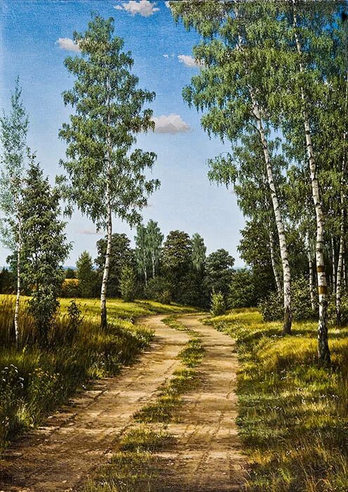 Две березки у дороги минус. Пейзажи художника Владимира Анищенко.