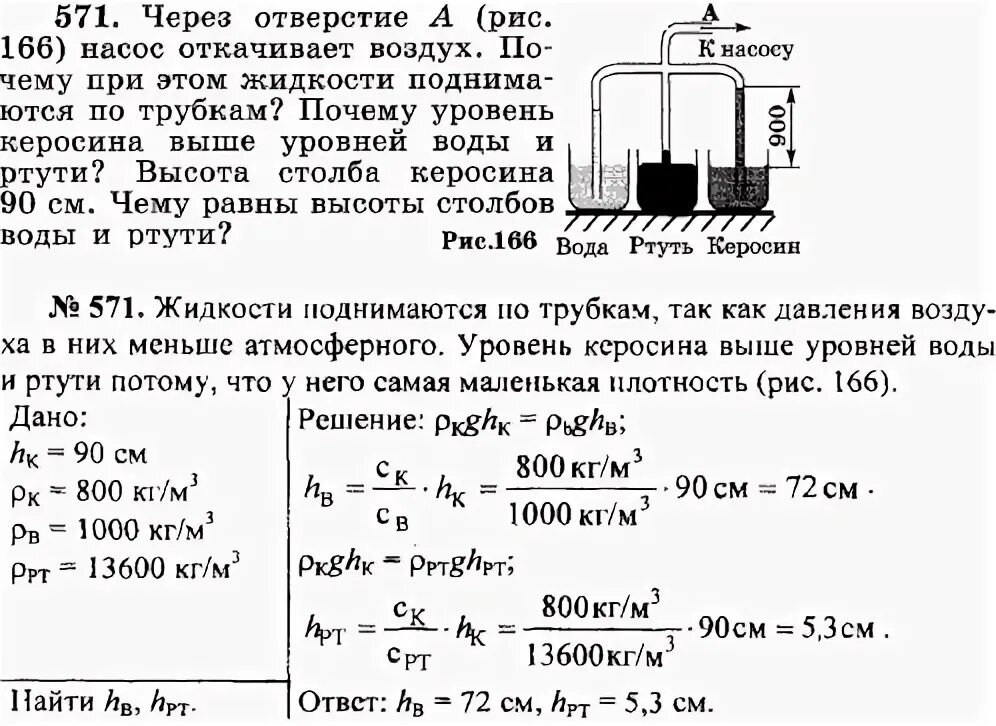 На сколько отличается давление столба керосина