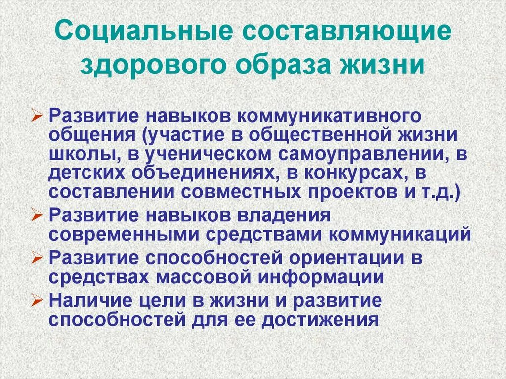 Социальные составляющие здорового образа жизни