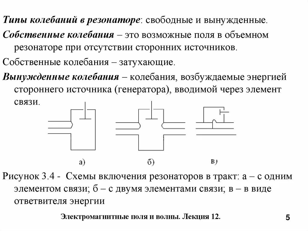 Типы резонаторов. Электромагнитные колебания в полых резонаторах. Типы колебаний в объемном резонаторе. Резонансная частота прямоугольного резонатора. Собственные электромагнитные колебания.