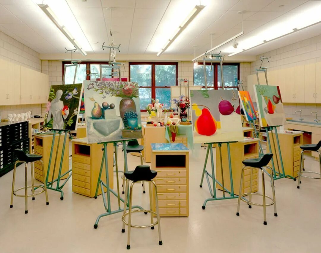Art school. Творческие мастерские для детей. Оборудование для изостудии. Интерьер художественной школы. Оборудование для творческих мастерских.