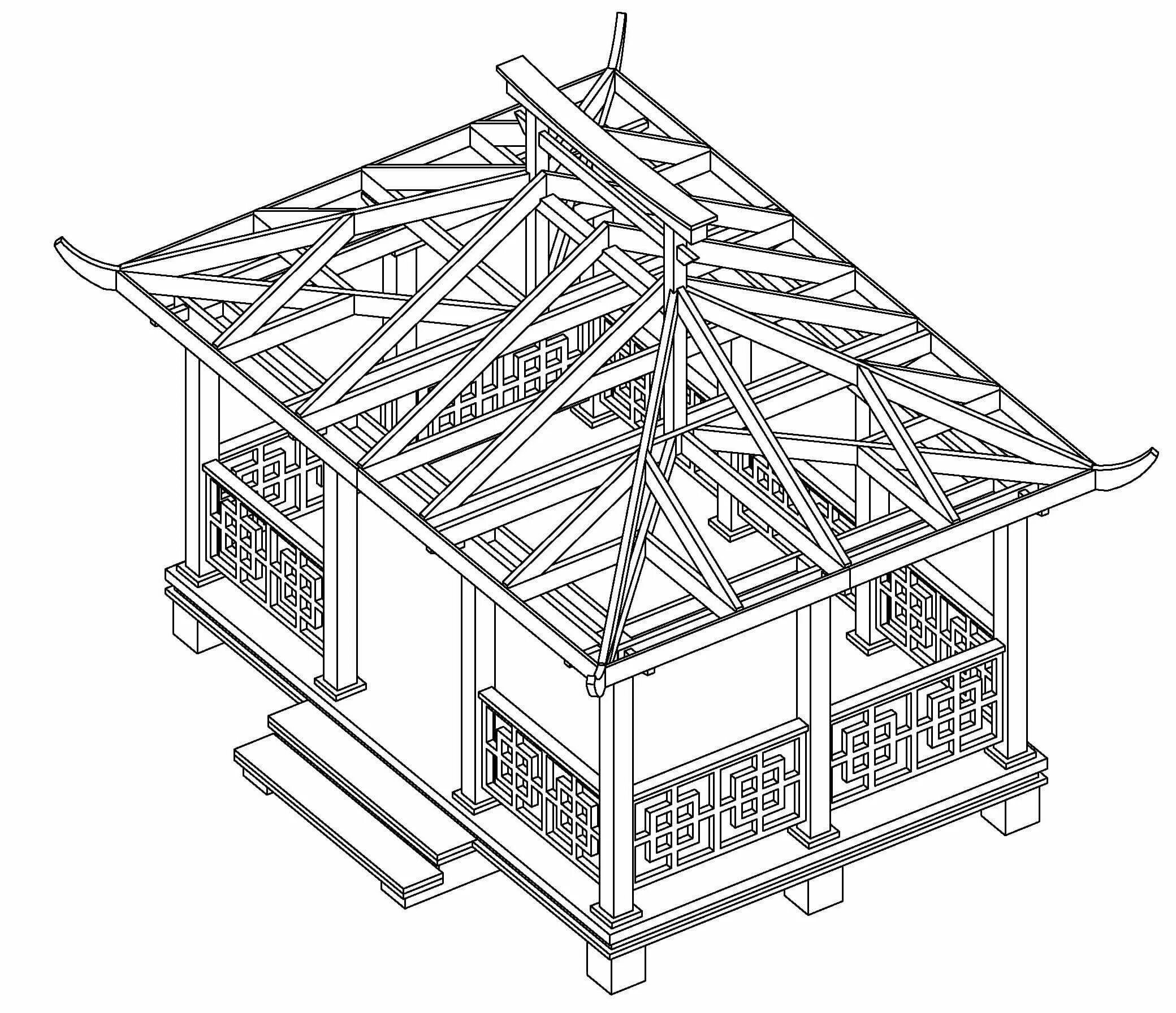 Японская беседка чертеж. Стропильная система китайской крыши. Стропильная система крыши пагоды. Японская беседка стропильная система. Крыша для беседки чертеж