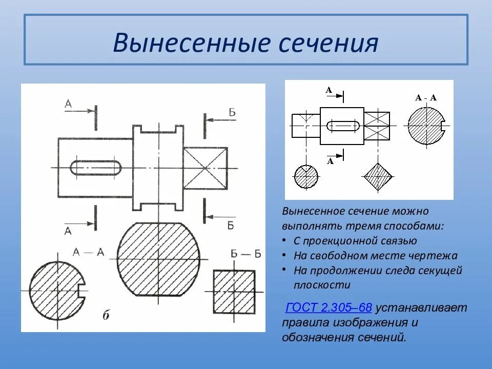 Как делать сечение на чертеже. Как показать сечение на чертеже. Как выглядит сечение на чертеже. Сечение на продолжении следа секущей плоскости.