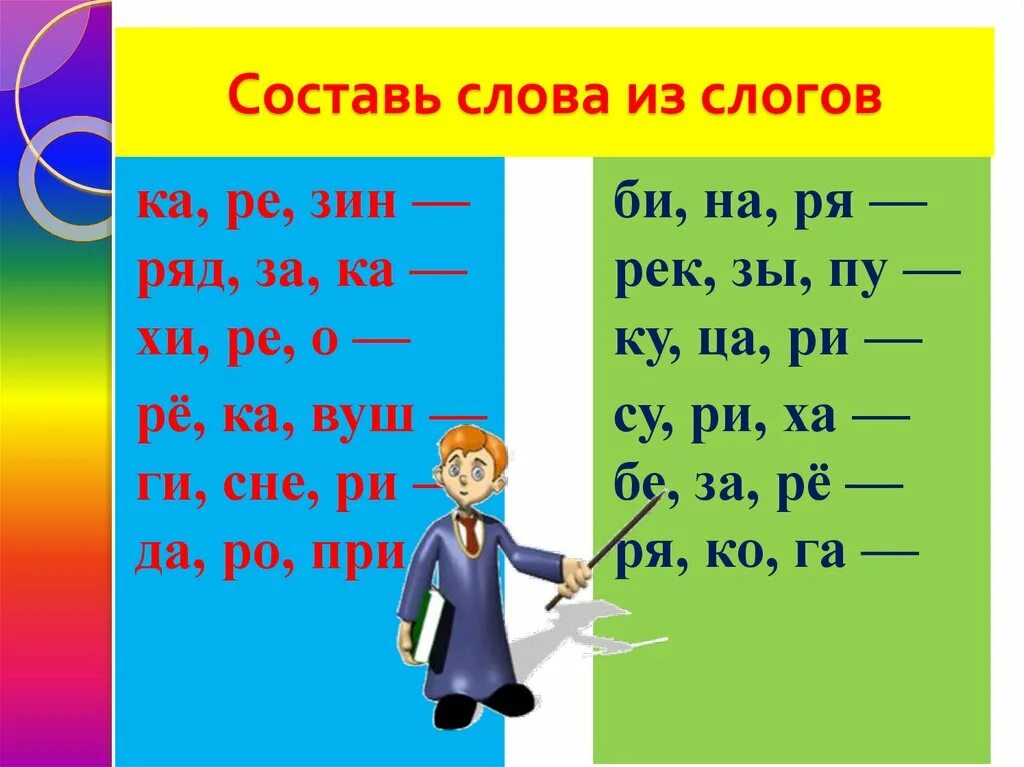 Составить слово из слогов данных. Составление слов из слогов. Автоматизация рь в слогах. Составить слова из слогов. Предложение слово слог.