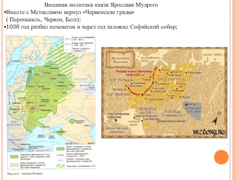 Карта Руси при Ярославе мудром. 1036 год на руси