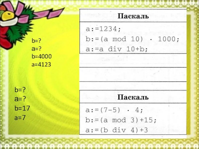 8 div 10. Мод и див в Паскале. Div в Паскале. Див и мод задания. Mod и div в Паскале.